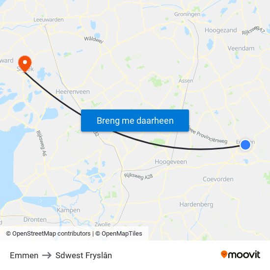 Emmen to Sdwest Fryslân map
