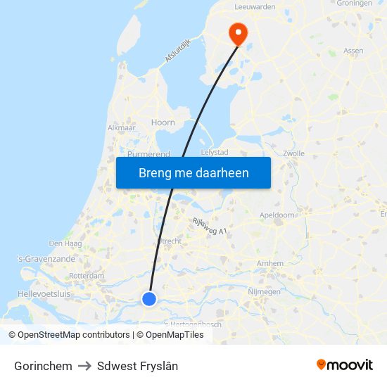 Gorinchem to Sdwest Fryslân map