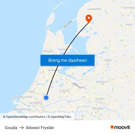 Gouda to Sdwest Fryslân map