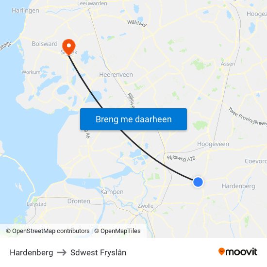 Hardenberg to Sdwest Fryslân map