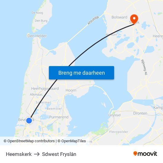 Heemskerk to Sdwest Fryslân map