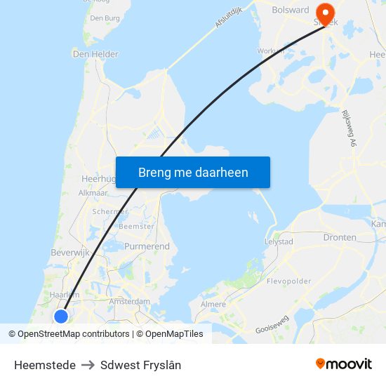 Heemstede to Sdwest Fryslân map