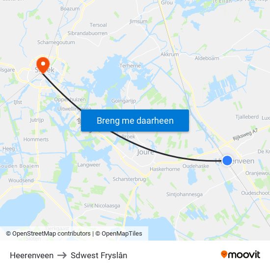 Heerenveen to Sdwest Fryslân map