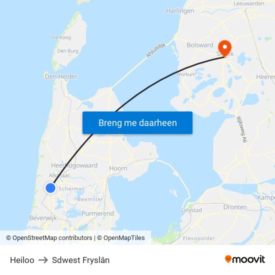 Heiloo to Sdwest Fryslân map