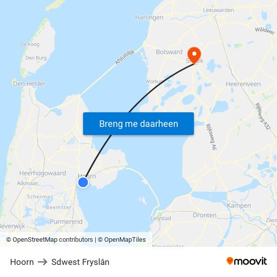 Hoorn to Sdwest Fryslân map