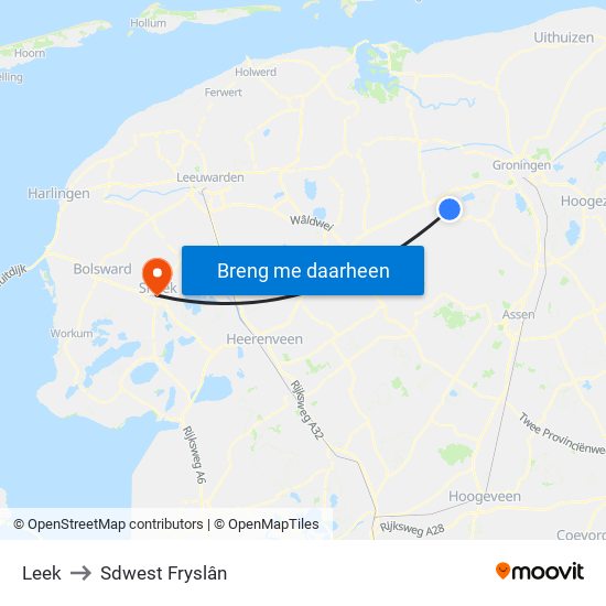 Leek to Sdwest Fryslân map