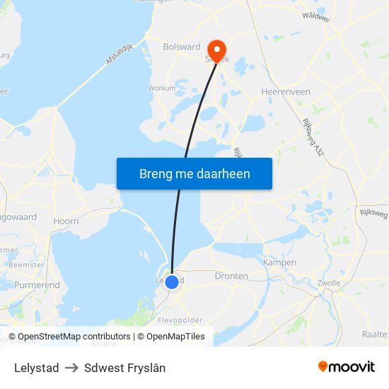 Lelystad to Sdwest Fryslân map