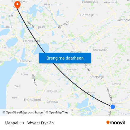 Meppel to Sdwest Fryslân map