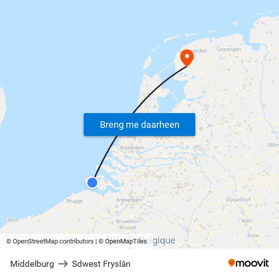 Middelburg to Sdwest Fryslân map