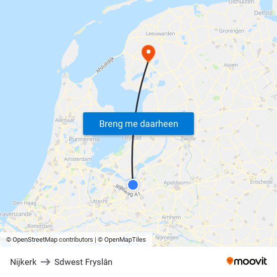 Nijkerk to Sdwest Fryslân map