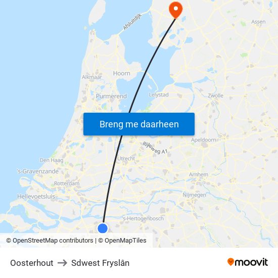 Oosterhout to Sdwest Fryslân map