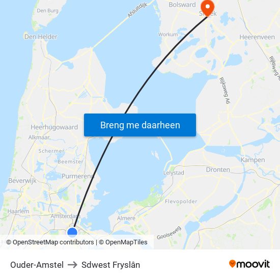 Ouder-Amstel to Sdwest Fryslân map