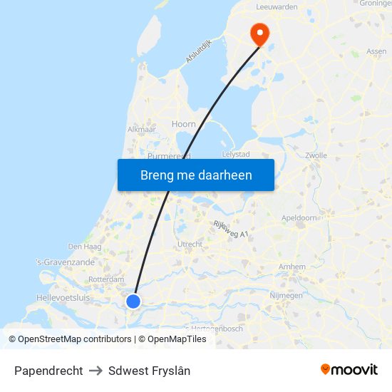 Papendrecht to Sdwest Fryslân map