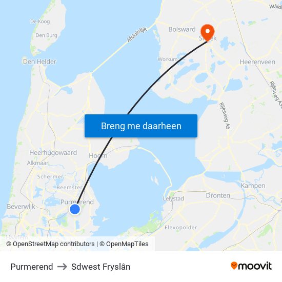 Purmerend to Sdwest Fryslân map