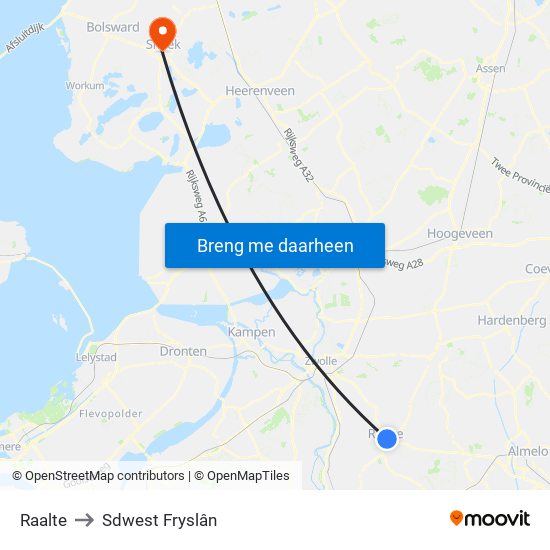 Raalte to Sdwest Fryslân map
