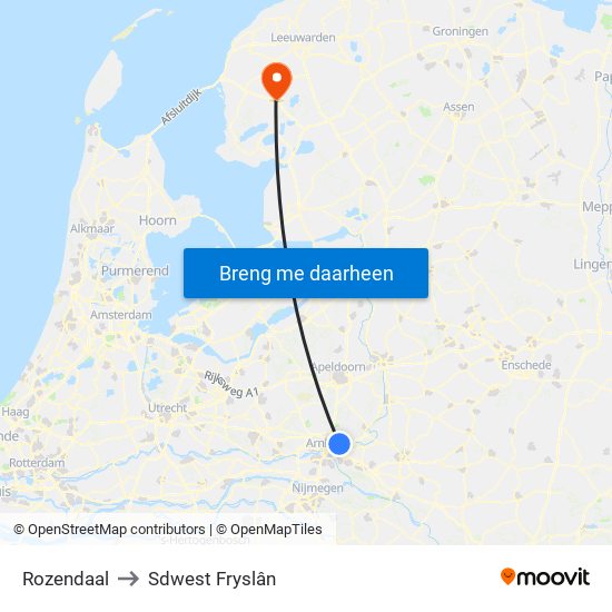 Rozendaal to Sdwest Fryslân map