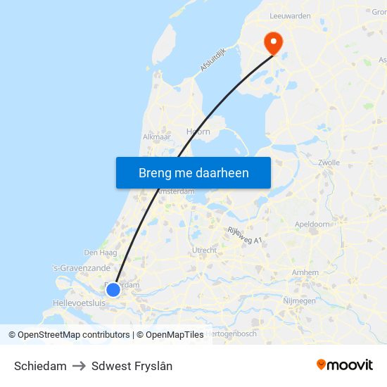 Schiedam to Sdwest Fryslân map