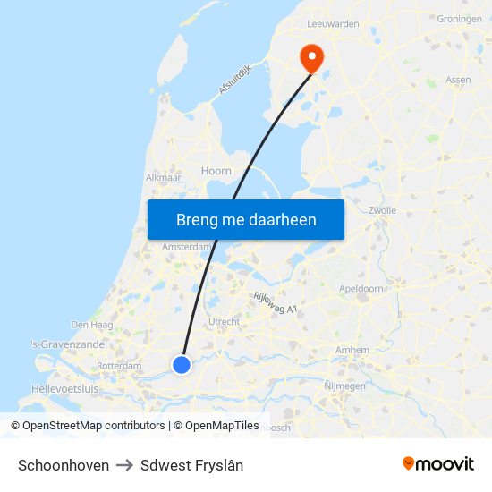 Schoonhoven to Sdwest Fryslân map