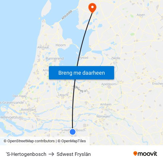 'S-Hertogenbosch to Sdwest Fryslân map