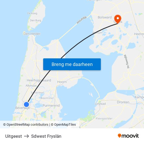 Uitgeest to Sdwest Fryslân map