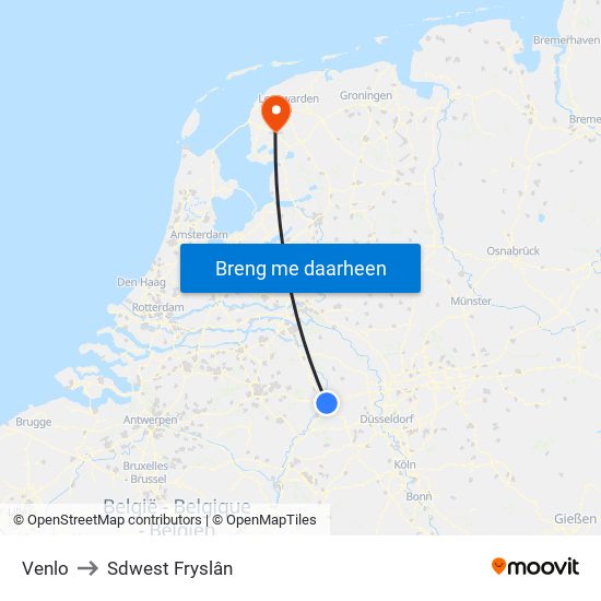 Venlo to Sdwest Fryslân map