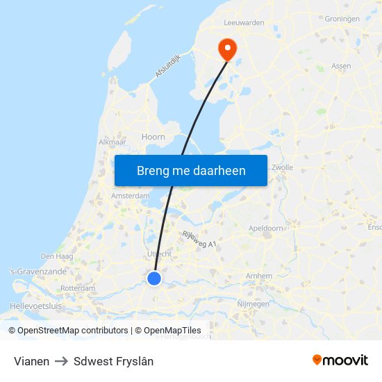 Vianen to Sdwest Fryslân map