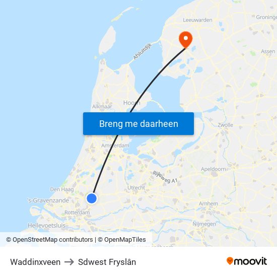 Waddinxveen to Sdwest Fryslân map