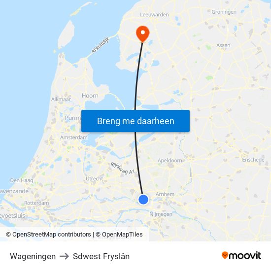 Wageningen to Sdwest Fryslân map