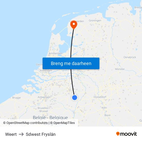 Weert to Sdwest Fryslân map