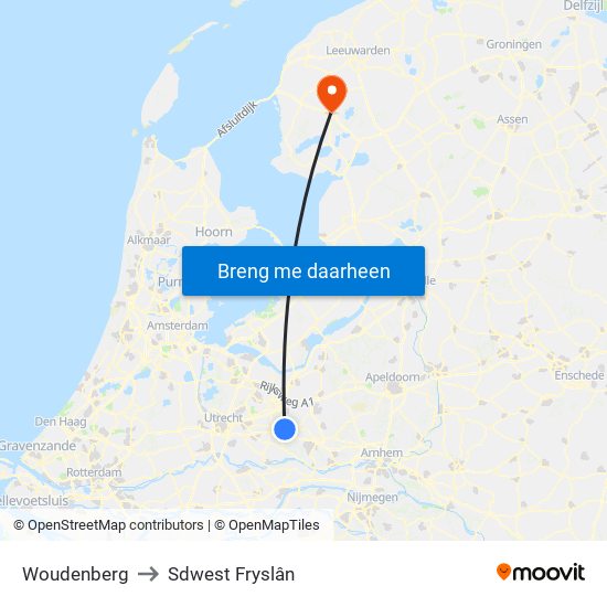 Woudenberg to Sdwest Fryslân map