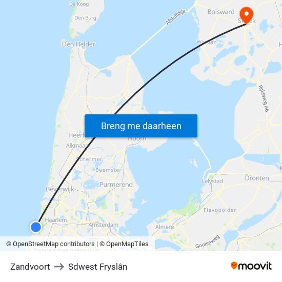 Zandvoort to Sdwest Fryslân map