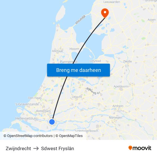 Zwijndrecht to Sdwest Fryslân map