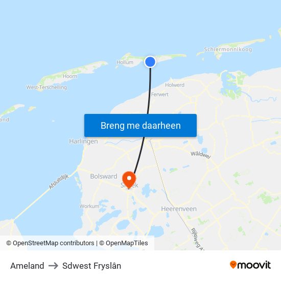 Ameland to Sdwest Fryslân map