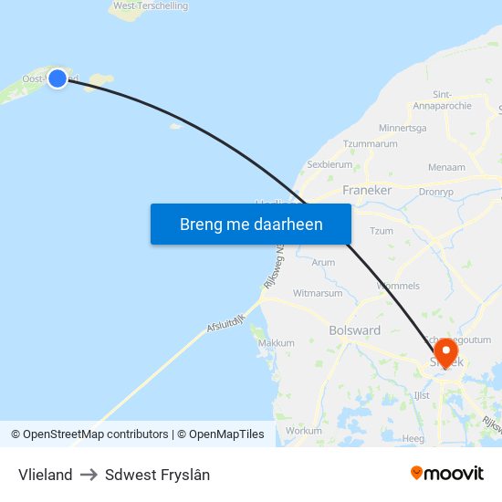 Vlieland to Sdwest Fryslân map