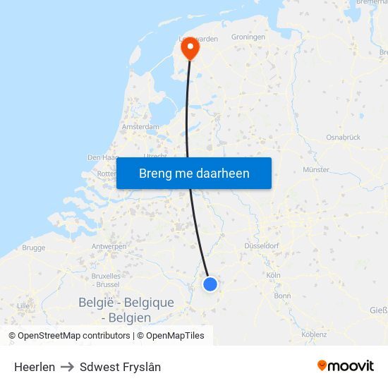 Heerlen to Sdwest Fryslân map