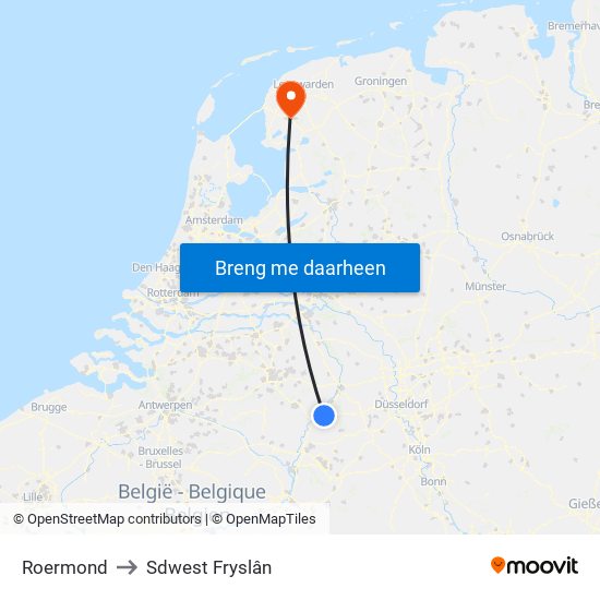Roermond to Sdwest Fryslân map