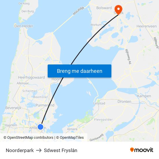 Noorderpark to Sdwest Fryslân map