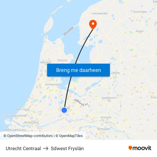 Utrecht Centraal to Sdwest Fryslân map