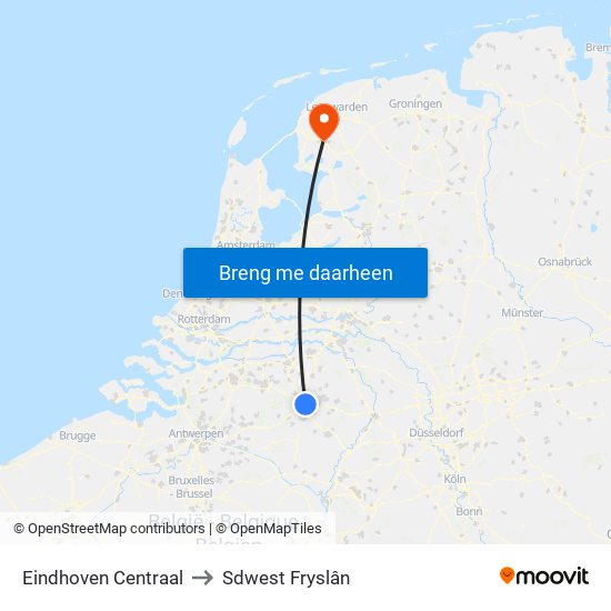 Eindhoven Centraal to Sdwest Fryslân map