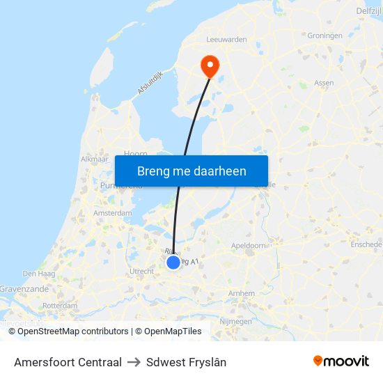 Amersfoort Centraal to Sdwest Fryslân map