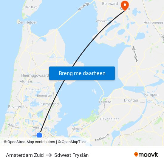 Amsterdam Zuid to Sdwest Fryslân map