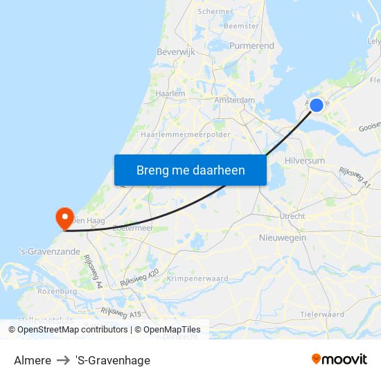 Almere to 'S-Gravenhage map