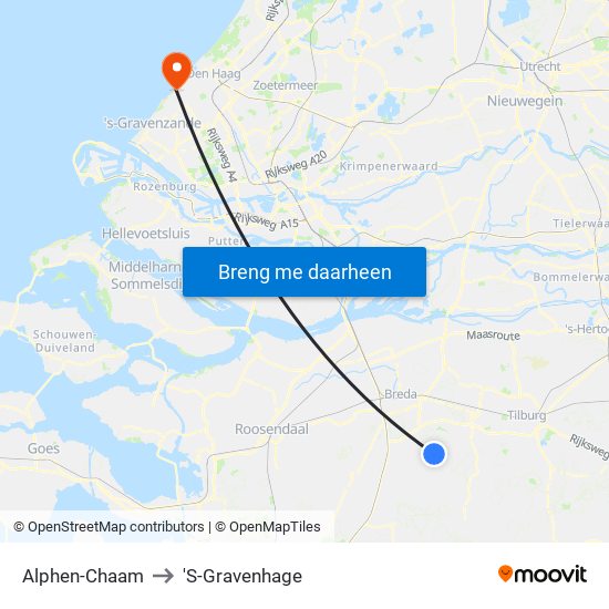 Alphen-Chaam to 'S-Gravenhage map