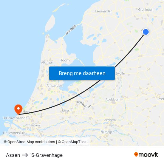 Assen to 'S-Gravenhage map