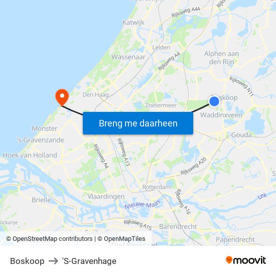 Boskoop to 'S-Gravenhage map