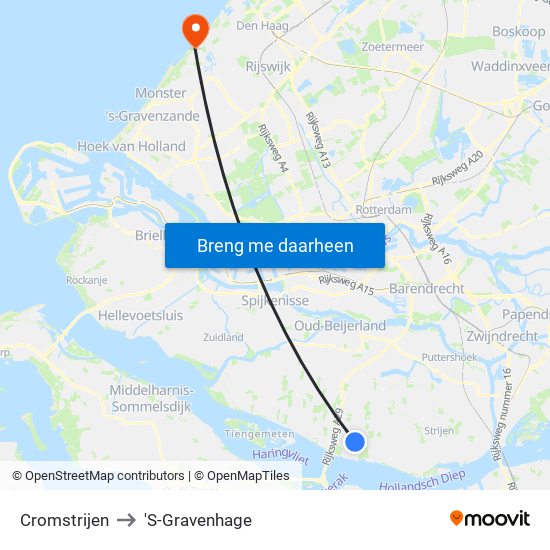 Cromstrijen to 'S-Gravenhage map