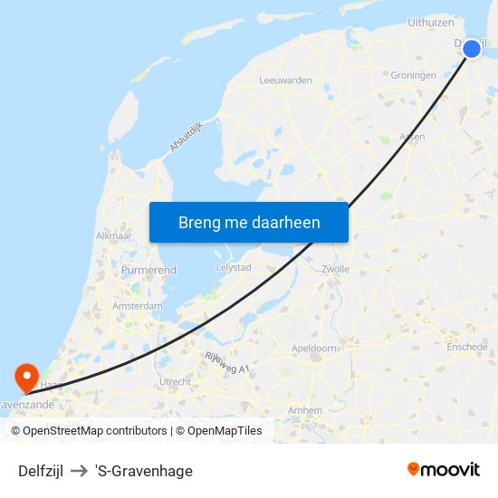 Delfzijl to 'S-Gravenhage map