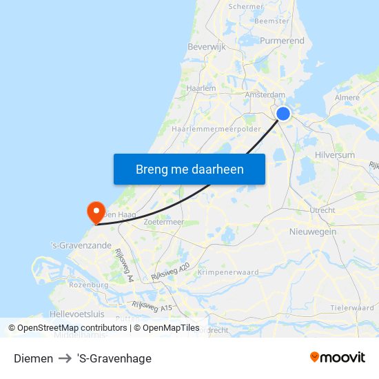 Diemen to 'S-Gravenhage map