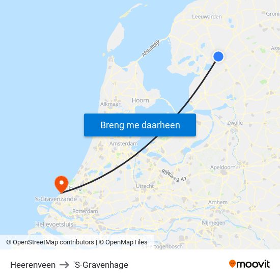 Heerenveen to 'S-Gravenhage map