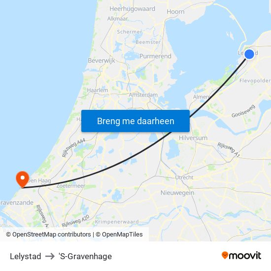 Lelystad to 'S-Gravenhage map